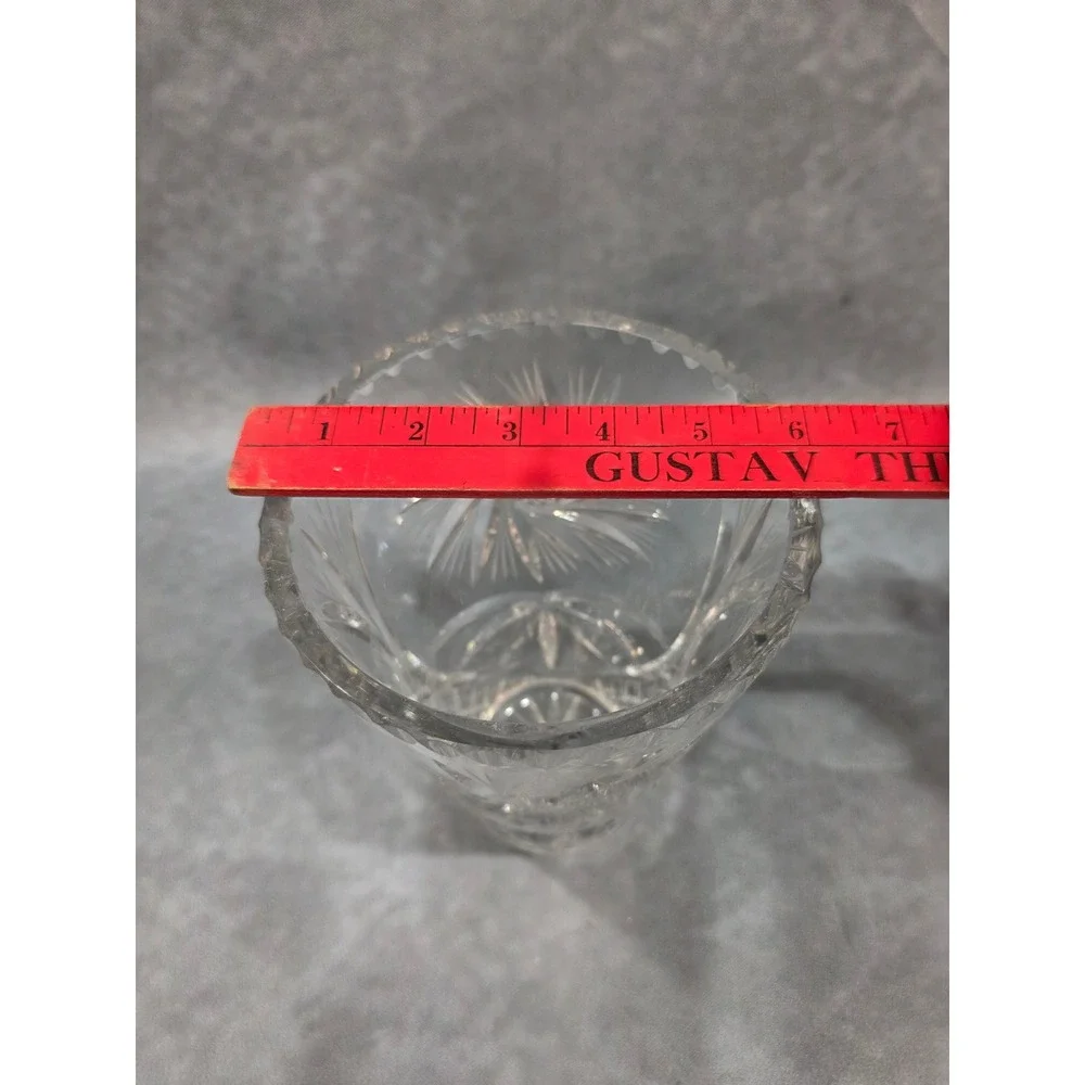Vintage Cut Crystal Pinwheel Starburst Flared Vase Scalloped Rim 8 Inch